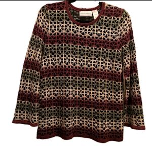 Alfred Dunner Maroon and Black Lace Top Crochet